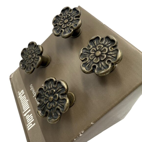 Pier 1 Iron Drawer Knobs Floral Flowers Set of 4 Whimsical Cottagecore NEW - Picture 4 of 7